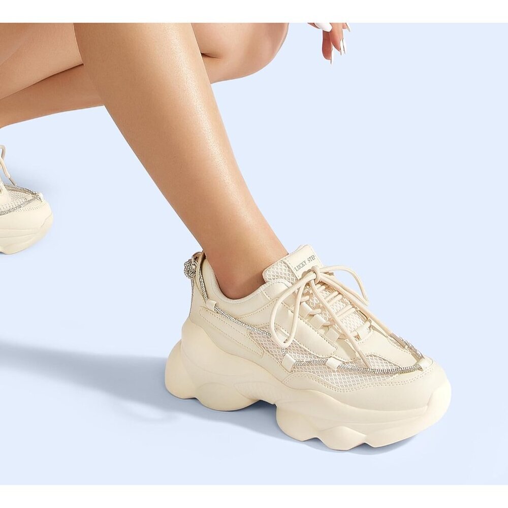 Women's 90s Chunky Sneakers Rope Platform Casual Thick Rave Walking Shoes Beige - Picture 9 of 9